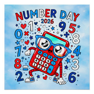 Póster Number Day 2026 Red Calculator Math Design