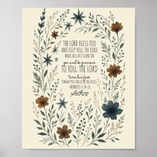 Póster Numbers 6:24–26 Bendición Sacerdotal Floral Vintag