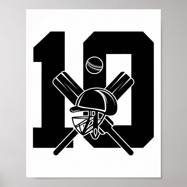 Póster Número 10 Años Cricket Cumpleaños 10  (Frente)