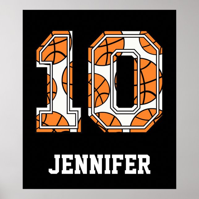 Póster Número 10 de baloncesto personalizado (Frente)
