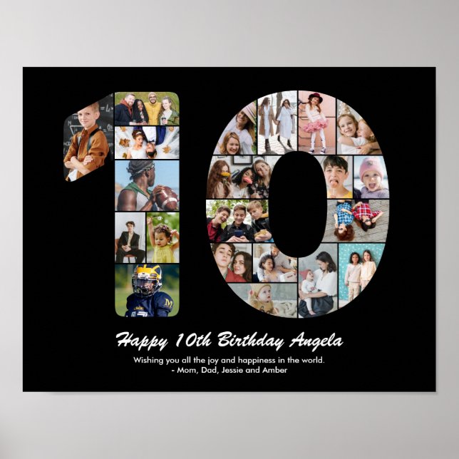 Póster Número 10 de cumpleaños número 10 Collage de fotos (Frente)