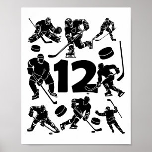 Póster Número 12 años hockey sobre hielo cumpleaños 12º (