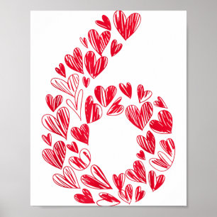 Póster Número 6 - Lindo Seis Siete Corazones Coincidente 
