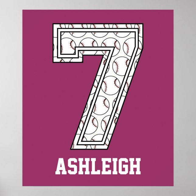 Póster Número 7 de béisbol personalizado (Frente)