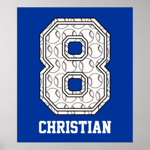 Póster Número 8 de béisbol personalizado