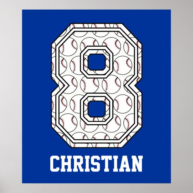 Póster Número 8 de béisbol personalizado (Frente)