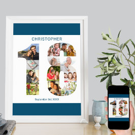 Póster Número de collage de fotos 18 Cumpleaños Personali