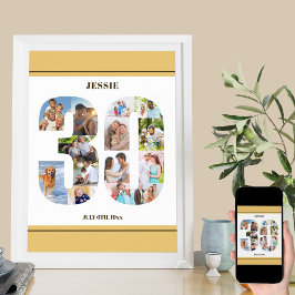 Póster Número de collage de fotos 30 Neutral 30 cumpleaño