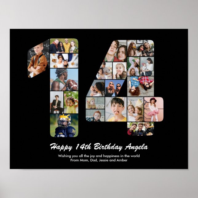 Póster Número de cumpleaños 14 14 Collage de fotos person (Frente)