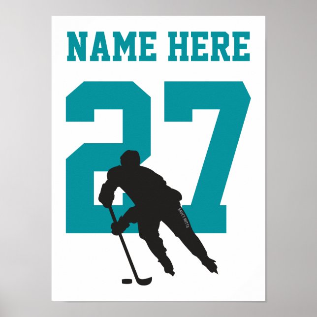 Póster Número de jugador de hockey personalizado Verde az (Frente)