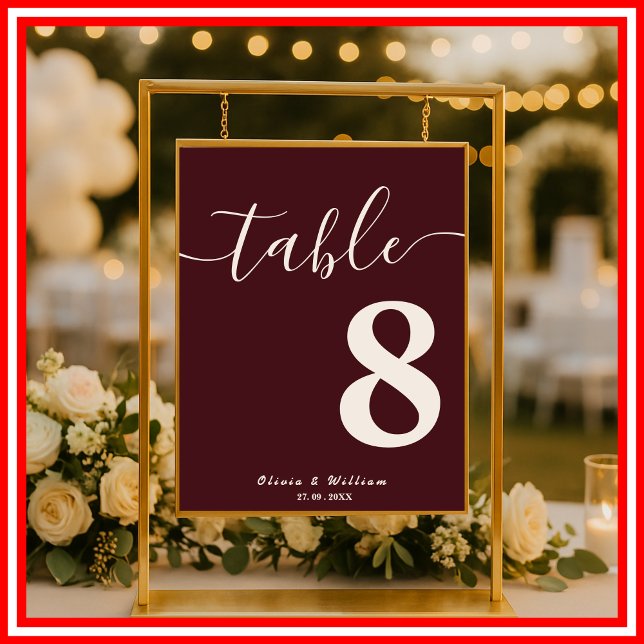 Póster Número de mesa de boda de Borgoña y Marfil (Subido por el creador)