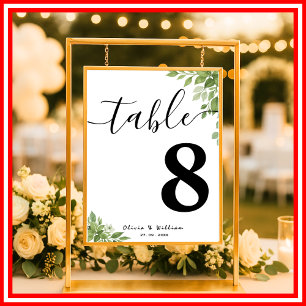 Póster Número de mesa de boda de eucalipto verde salvia