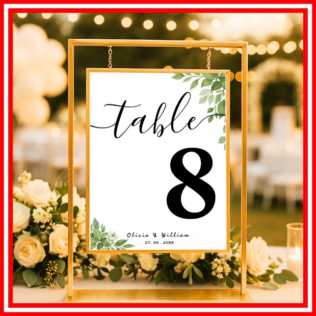 Póster Número de mesa de boda de eucalipto verde salvia (Subido por el creador)