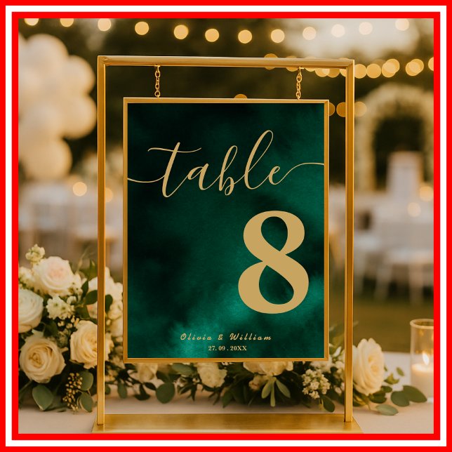 Póster Número de mesa de boda esmeralda verde y dorado (Subido por el creador)