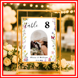 Póster Número de mesa de FOTOS de boda de flores silvestr