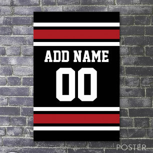 Póster Número de nombre personalizado de Black and Red Sp