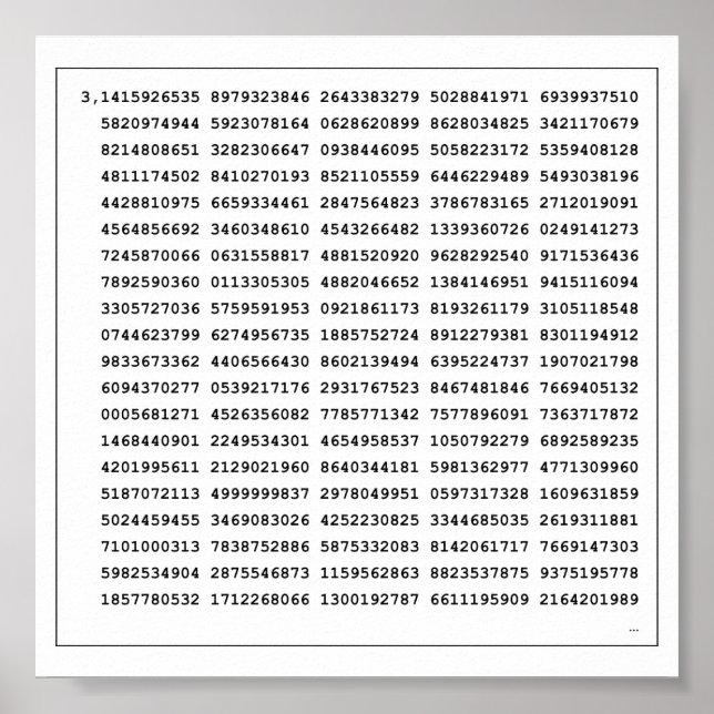 Póster Número De Pi De 1000 Primeros Dígitos | Símbolo ma (Frente)