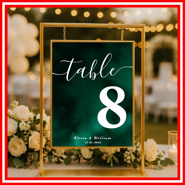 Póster Número de tabla de Boda verde esmeralda (Subido por el creador)