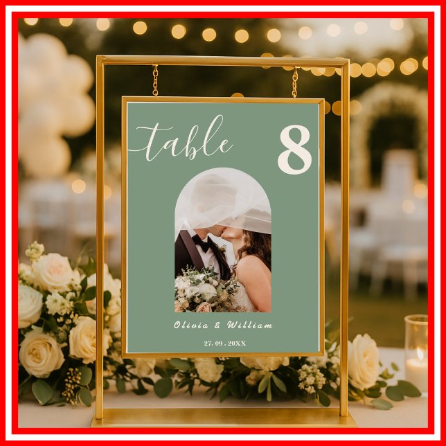 Póster Número de tabla de fotos de Boda verde sabio (Subido por el creador)