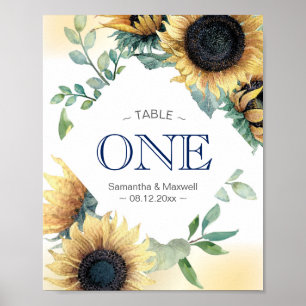 Póster Número de tabla del Boda de girasol