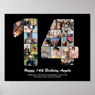 Póster Número del 14 cumpleaños Collage de fotos personal