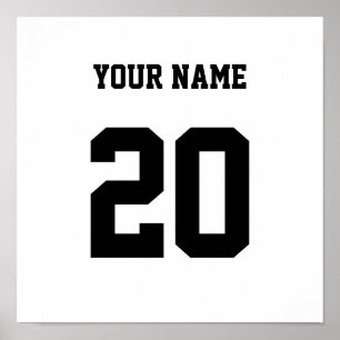 Póster Número y nombre del Personalizado blanco y negro