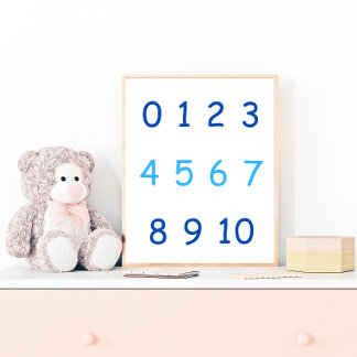 Póster Números azules de cero a 10 0 a 10 aulas para niño
