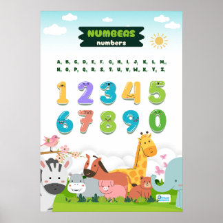 Póster Números con animales sin cortar