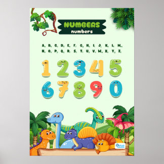 Póster Números con dinosaurios
