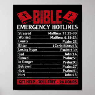 Póster Números de emergencia de la Biblia Divertido Dios