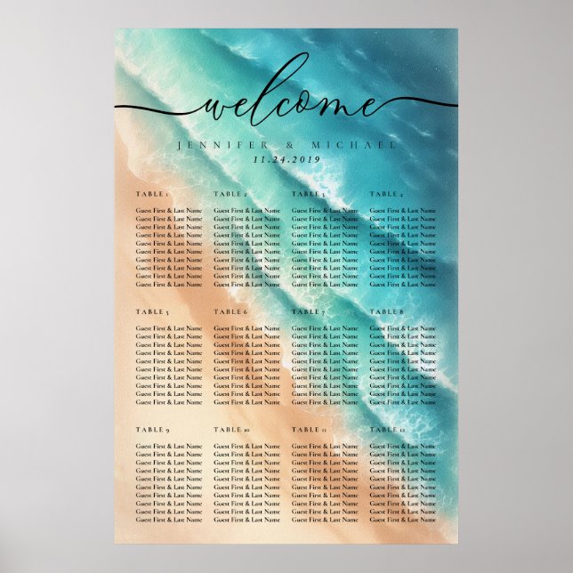 Póster Números de mesa de boda de la fiesta de verano de  (Frente)