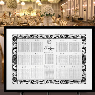 Póster Números de tabla de la tabla de asientos de Damask