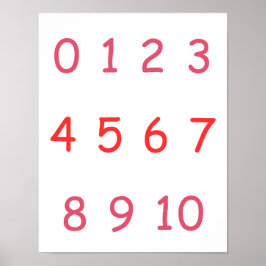 Póster Números naranjas Cero Diez 0 a 10 Maestros Niños S
