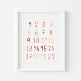 Póster Números neutrales de color marrón de agua impresió