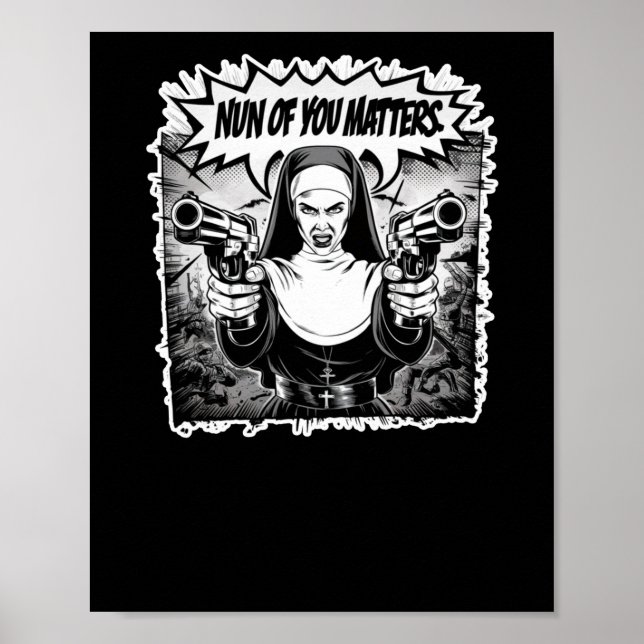 Póster Nun, La Divertida Guerrera Nun, Pegatina De Cómic (Frente)