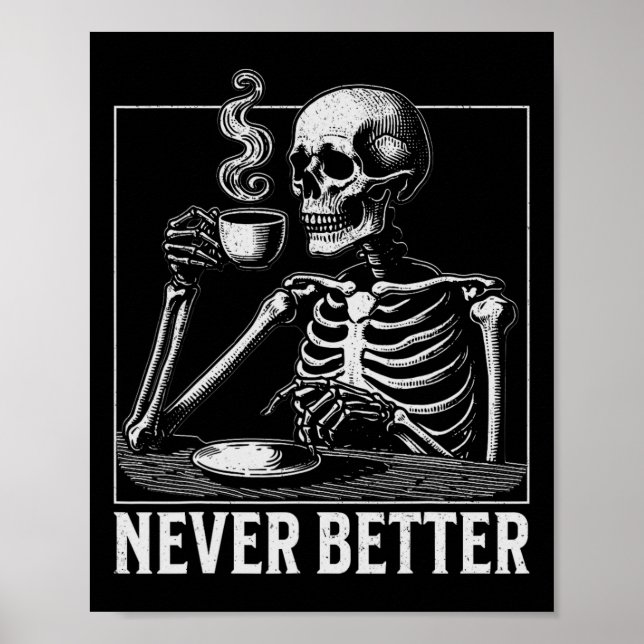 Póster Nunca mejor café con esqueletos de Halloween (Frente)