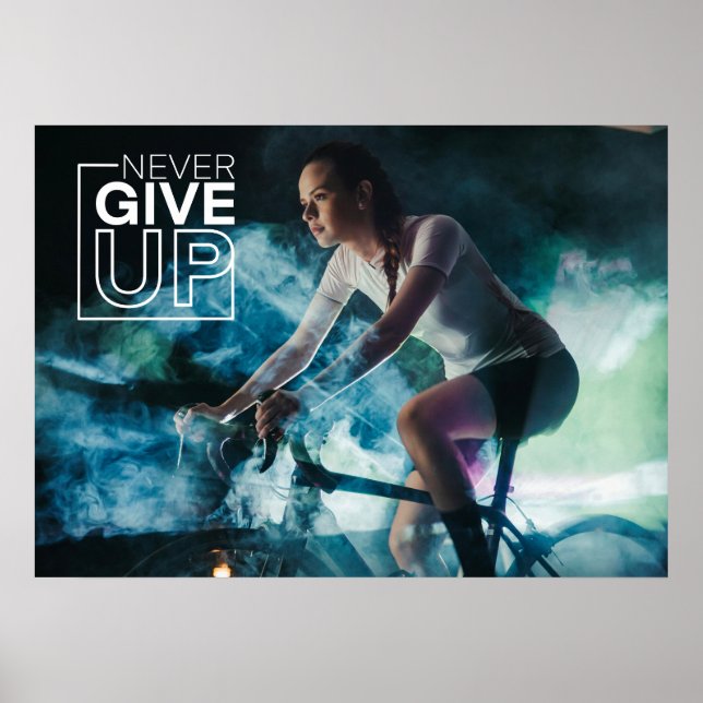 Póster Nunca renuncies a la pared de ciclismo motivaciona (Frente)