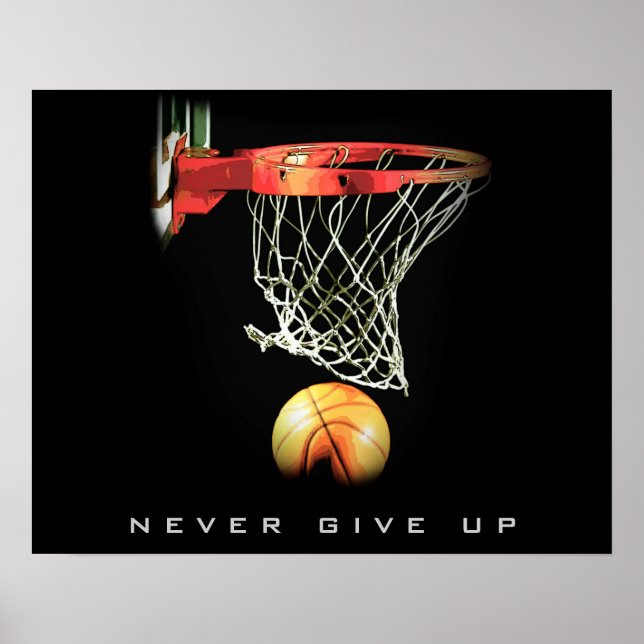 Póster Nunca renuncies al Poster motivador del baloncesto (Frente)