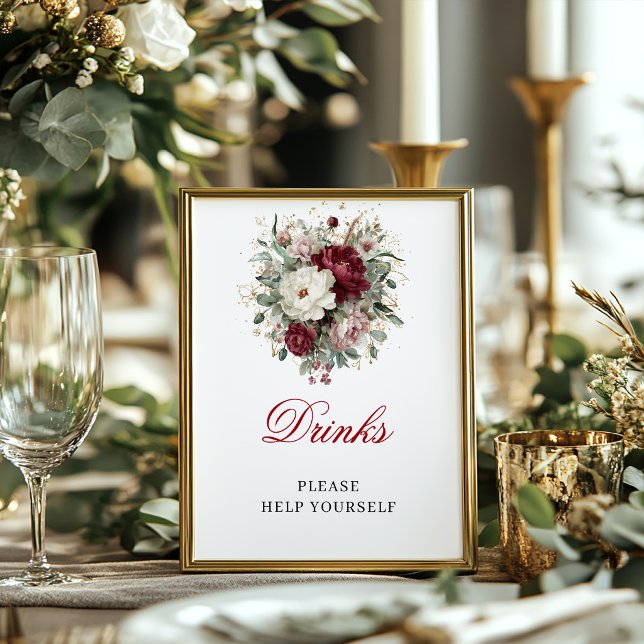 Póster Nupcial de Bebidas Burgundy Blush Atemporal (Timeless Blush Burgundy Drinks Bridal Poster)