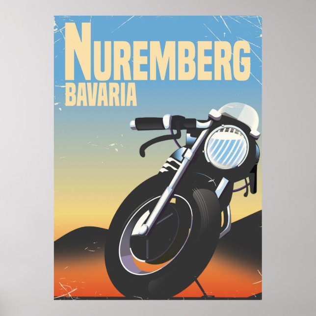 Póster Nuremberg, Bavaria Motorcycle vintage travel poste (Frente)