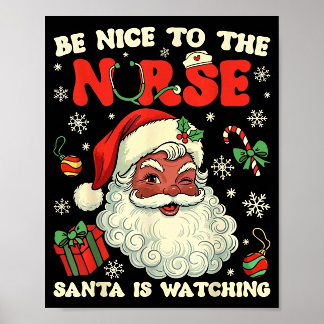 Póster Nurse Christmas African American Santa Is Watching (Frente)