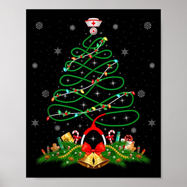 Póster Nurse Christmas Scrub Tops Nursing Stethoscope Xma (Frente)