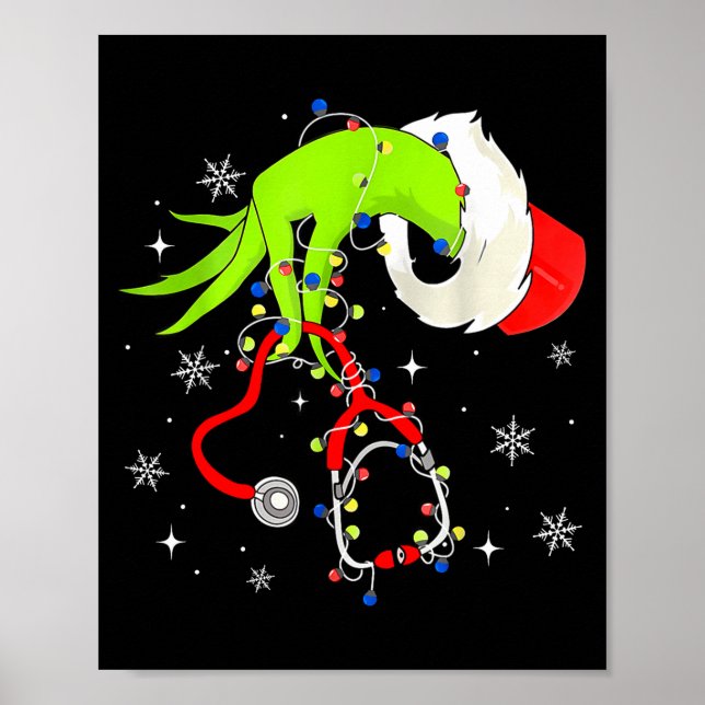 Póster Nurse Christmas Stethoscope Nurses Xmas Pajamas Sa (Frente)