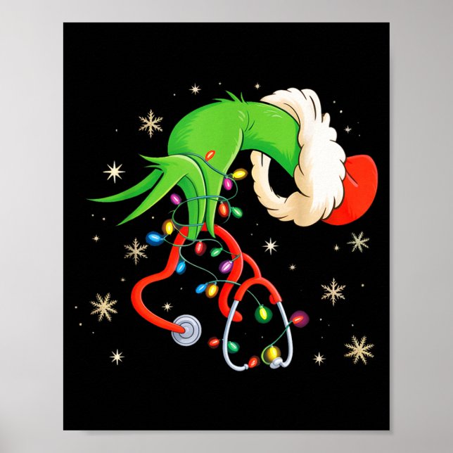 Póster Nurse Christmas Stethoscope Nurses Xmas Santa Wome (Frente)