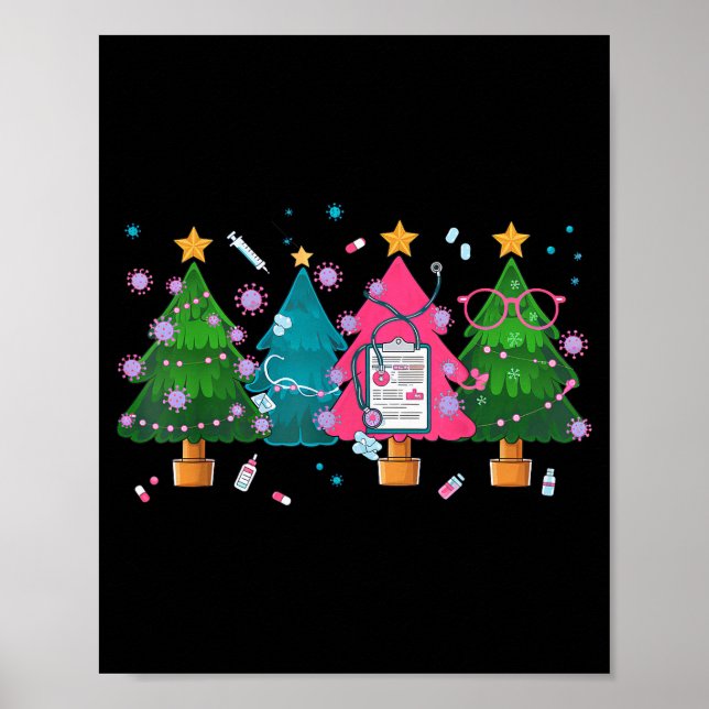 Póster Nurse Christmas Stethoscope Nurses Xmas Scrub Top  (Frente)