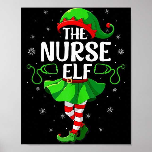 Póster Nurse Elf Christmas Girls Women Elf Squad Xmas Fam (Frente)
