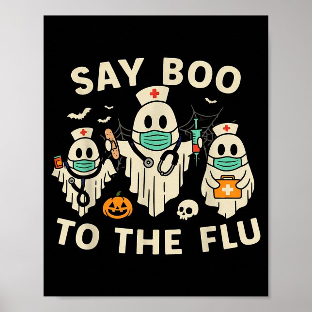 Póster Nurse Halloween Ghost Crew Vaccine Say Boo To The  (Frente)