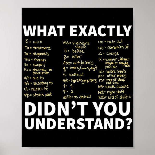 Póster Nurse Shorthand Nurse or Nursing Student  (Frente)