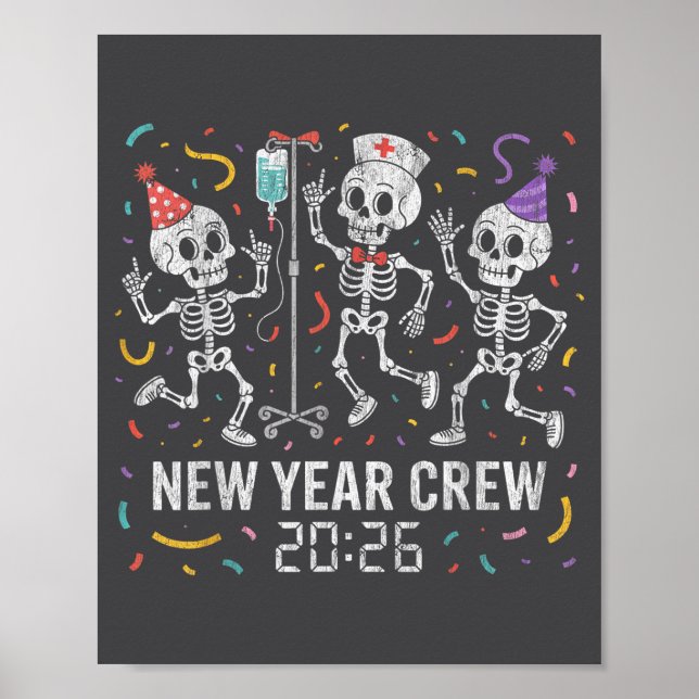 Póster Nurse Skeleton New Year Crew 2026 Funny Er Icu Par (Frente)