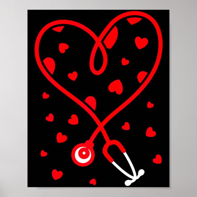 Póster Nurse Stethoscope Heart Valentine's Day Nursing  (Frente)